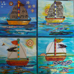 Ships by Day - 4 small panels
