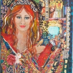 Acrylic and mixed media including gold leaf.